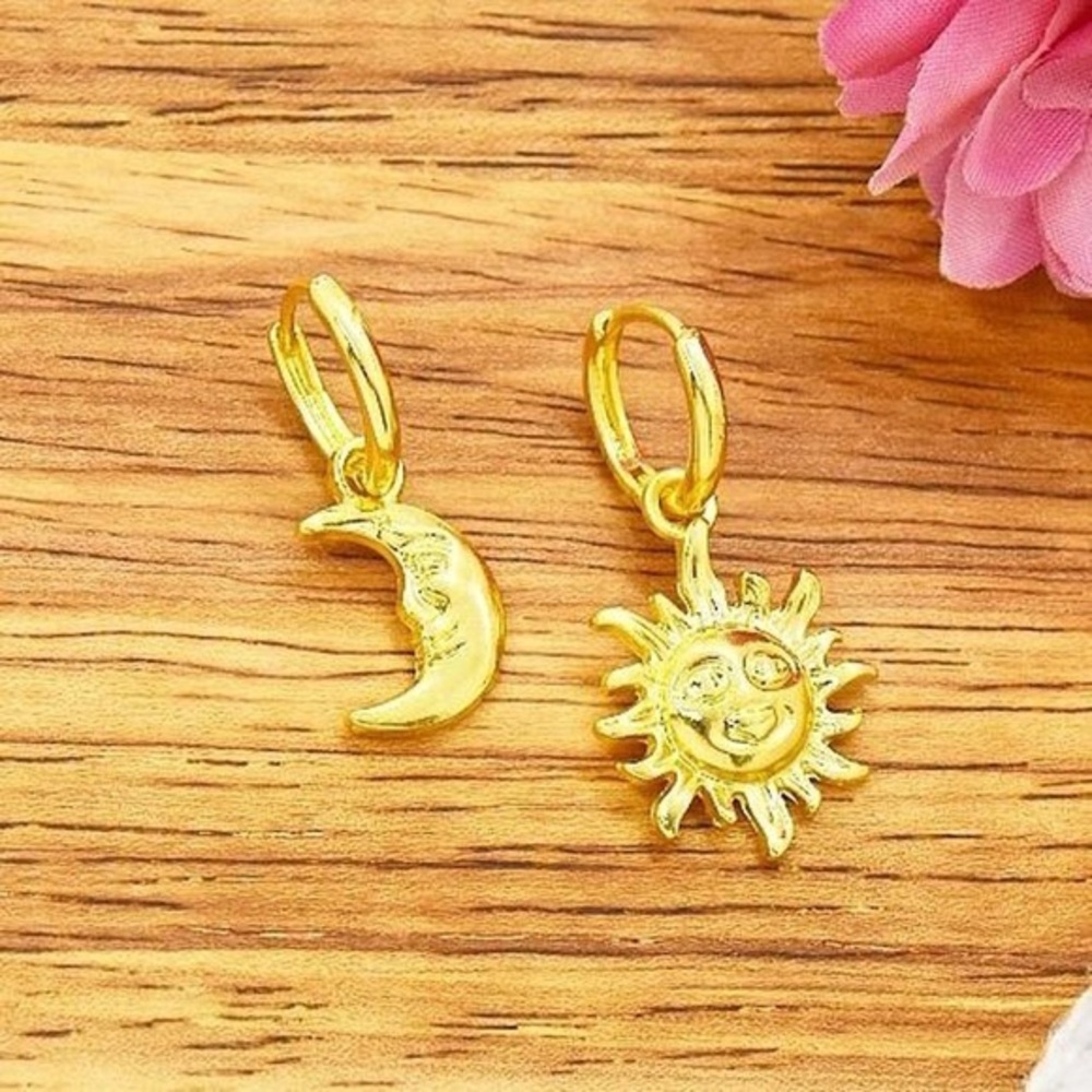 Gold Sun and Moon Mismatched Earrings